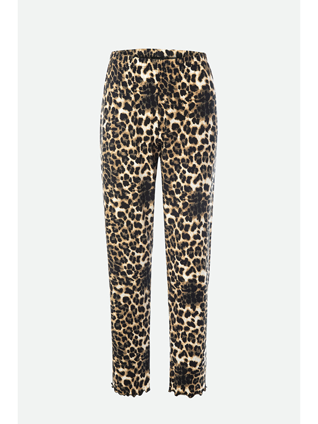 Kahverengi Kadın Pamuklu Çıtır Çiçek Desenli Baby Overloklu Fiyonk Detaylı Uzun Kollu Pijama Takımı-2