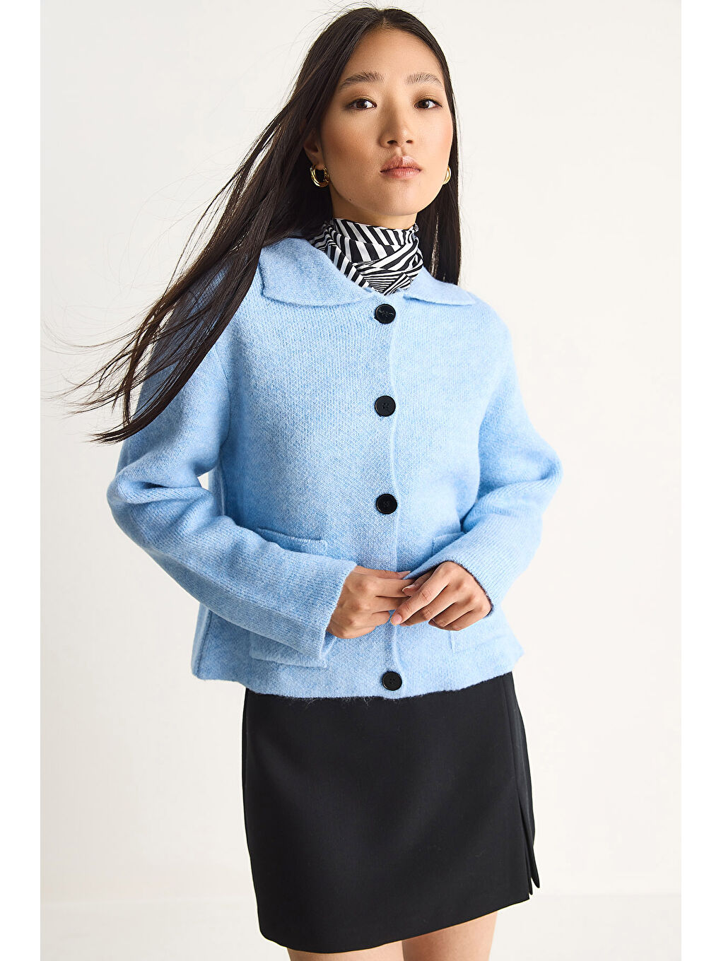 Mavi Kadın Cepli Hırka-2