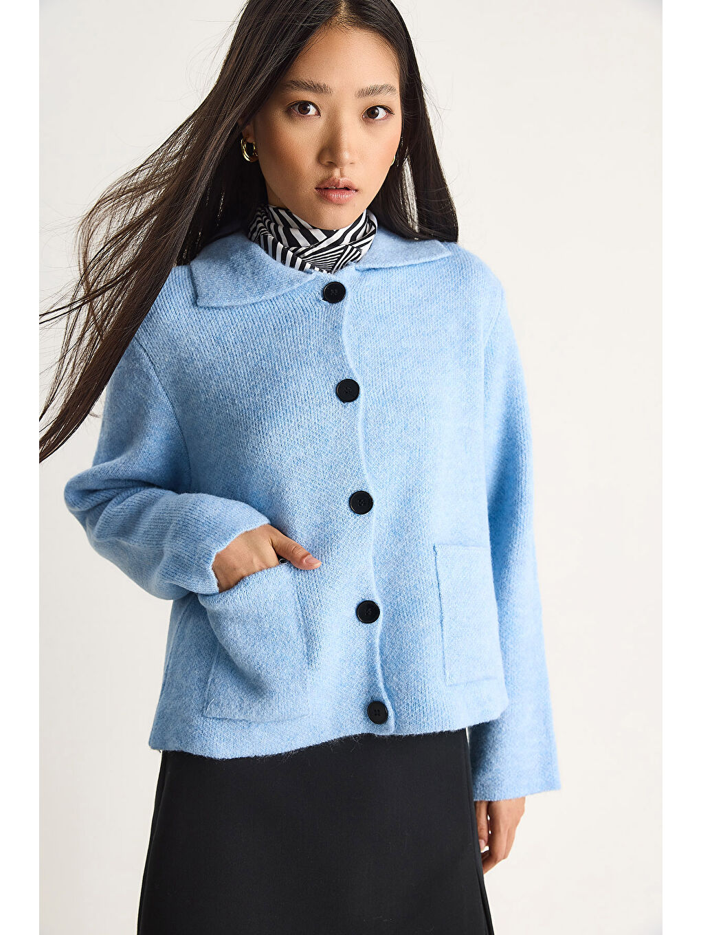 Mavi Kadın Cepli Hırka-3