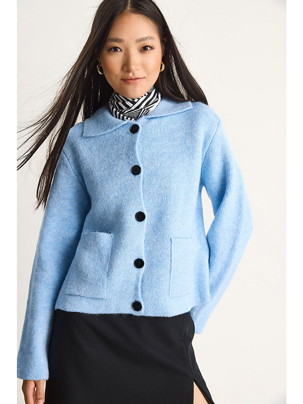 Mavi Kadın Cepli Hırka-4