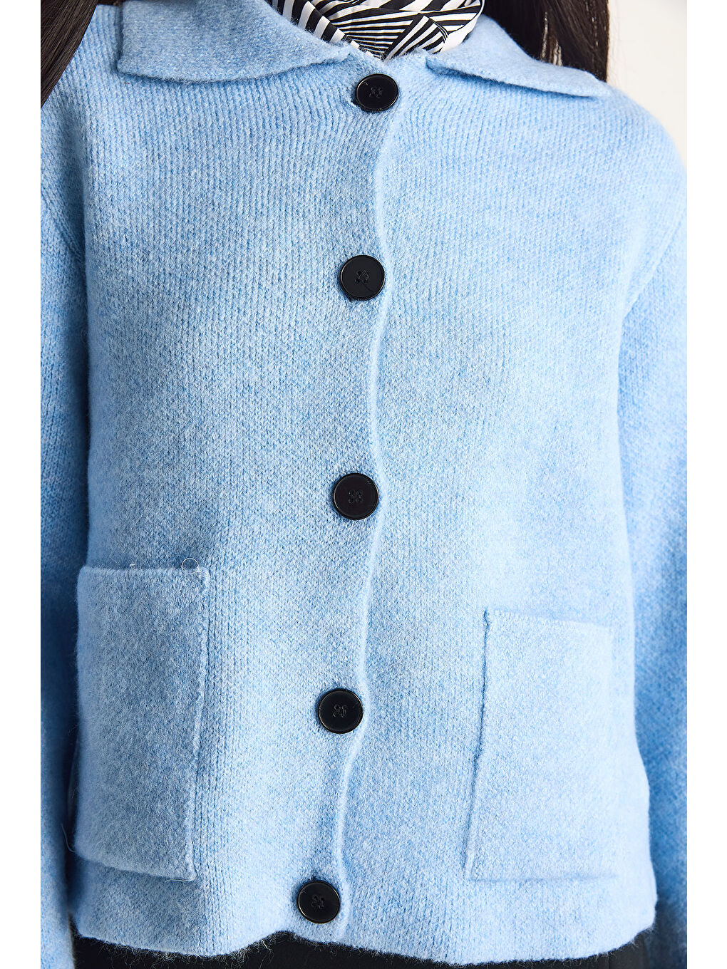 Mavi Kadın Cepli Hırka-5