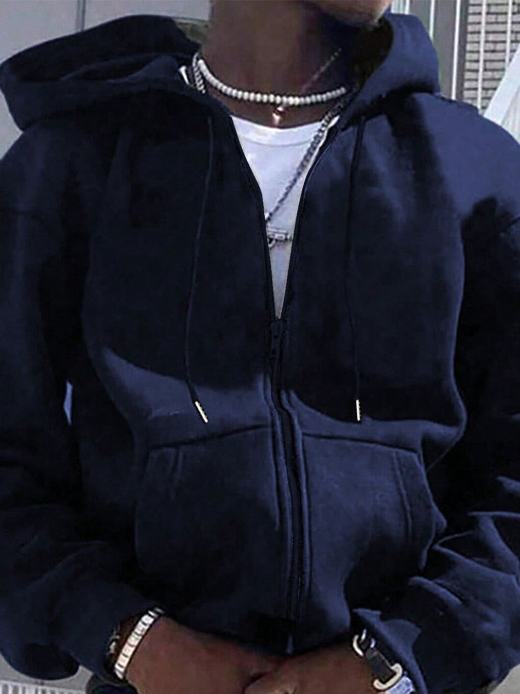 Lacivert Laci Kapüşon Detay Fermuarlı Erkek Hırka-3