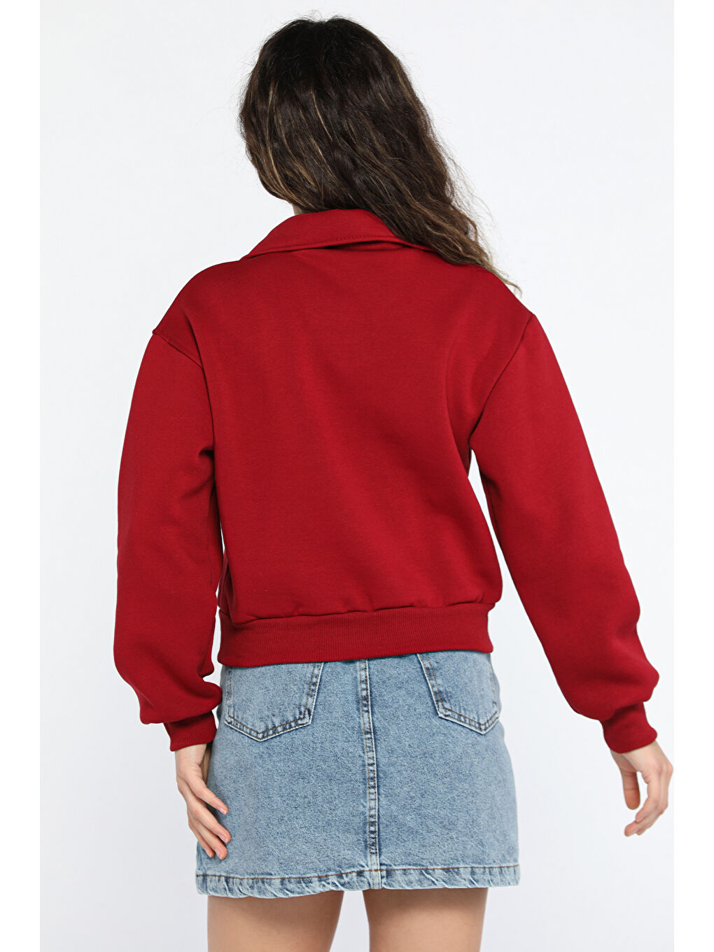 GÜLSELİ Bordo Polo Yaka Şardonlu Kadın Sweatshirt - 2