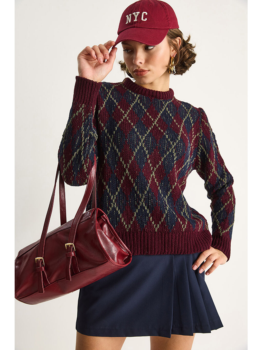 Bordo Kadın Baklavalı Kazak-2