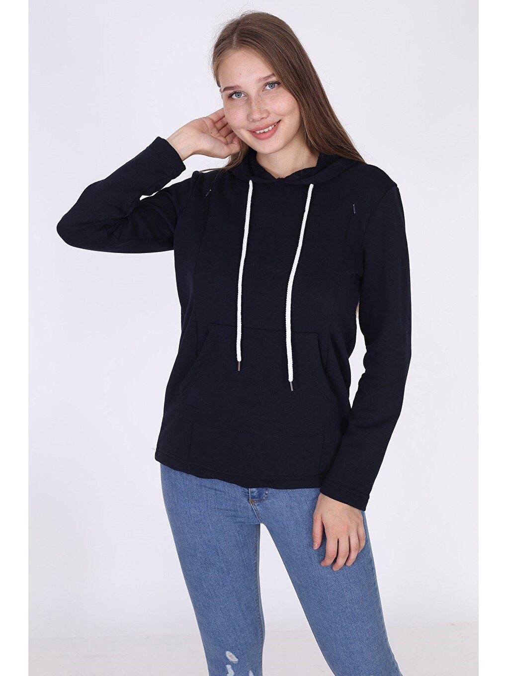 Luvmabelly Lacivert Kapu¨şonlu Kadın Emzirme Sweatshirt - 1