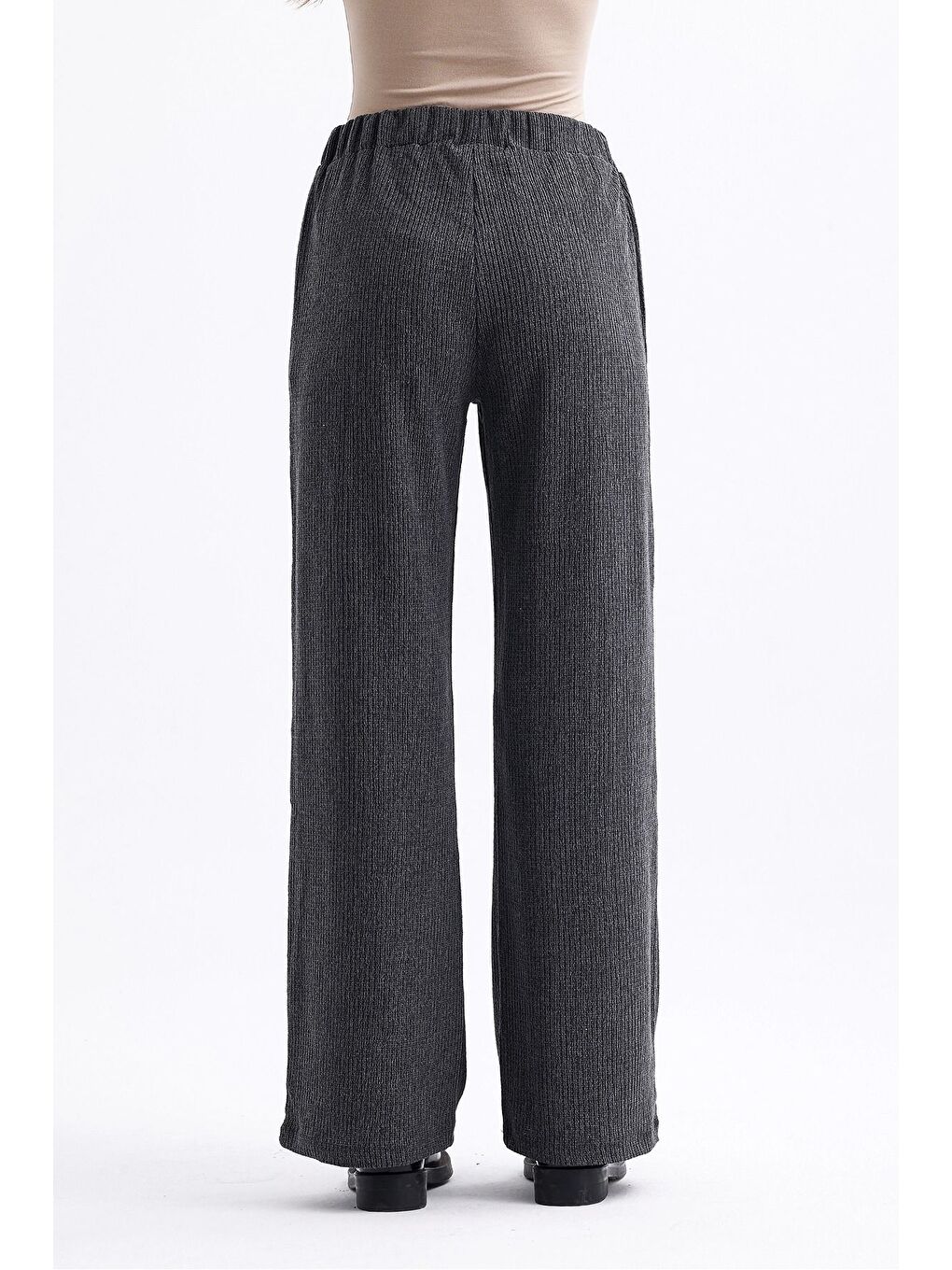 Çizgi Burgulu Gri Pantolon-3