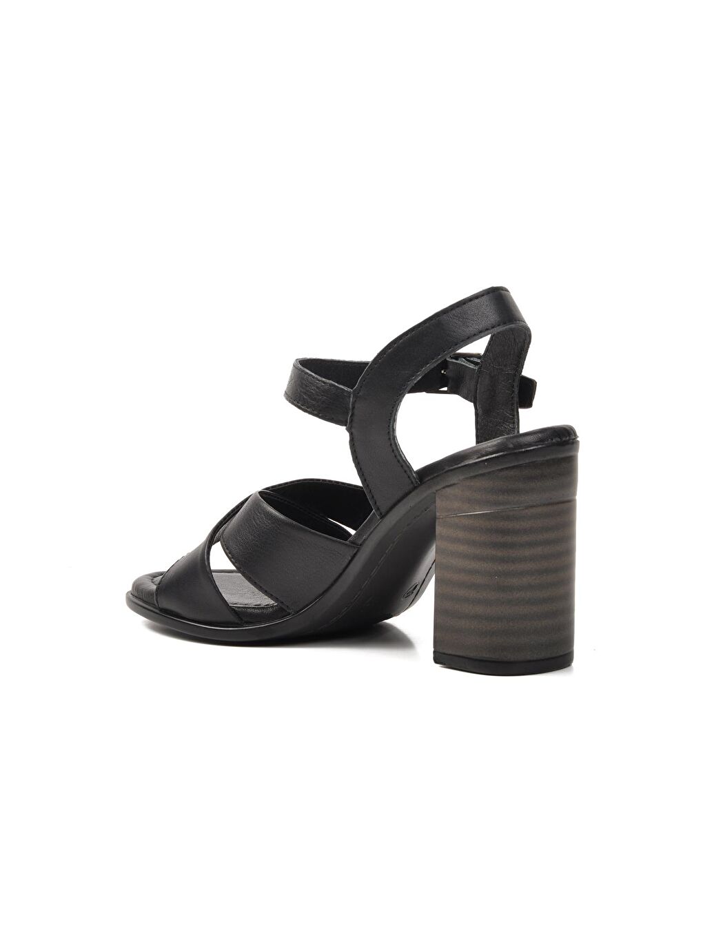 Siyah Hakiki Deri Kadın Topuklu Sandalet 9760-3