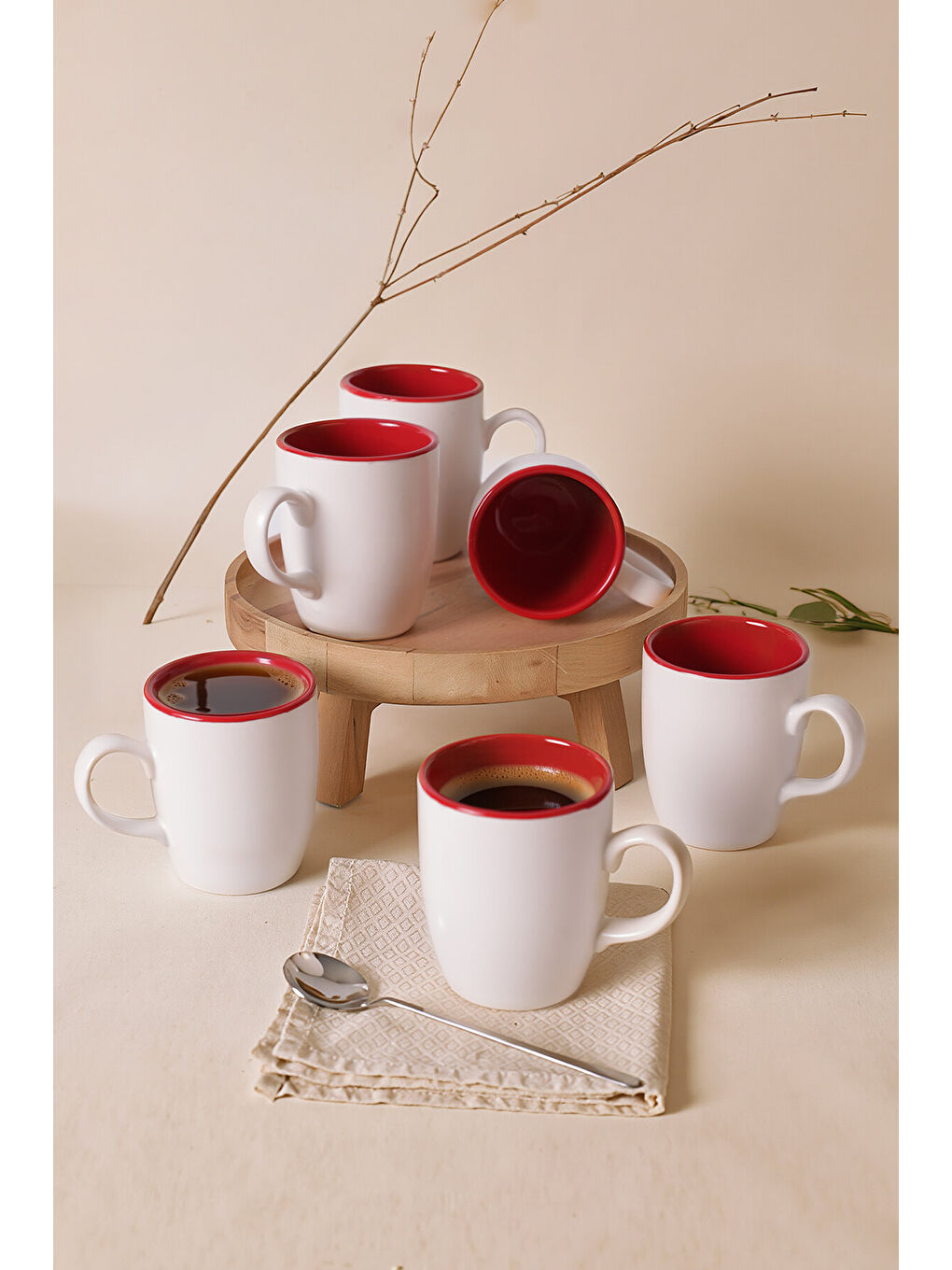 Karışık Mat Beyaz / Kırmızı Bulut Kupa 9 Cm 6 Adet-1