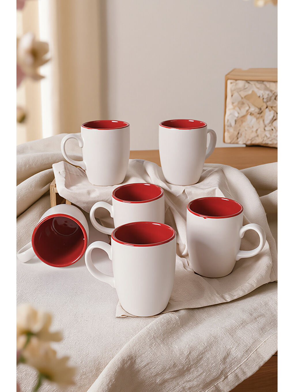 Karışık Mat Beyaz / Kırmızı Bulut Kupa 9 Cm 6 Adet-3