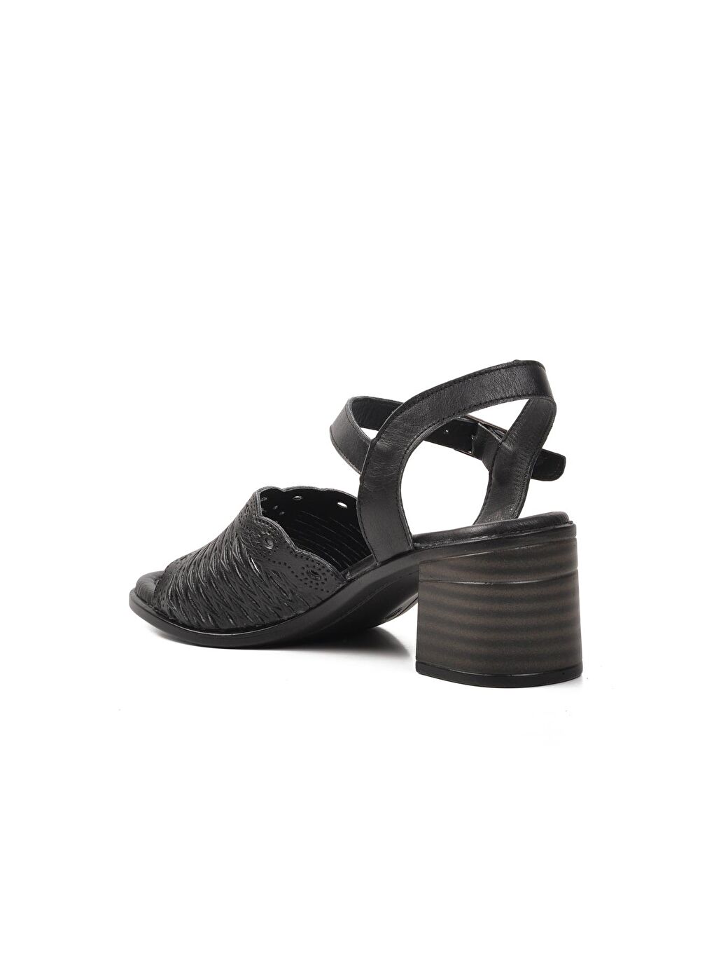 Siyah Hakiki Deri Kadın Topuklu Sandalet-3
