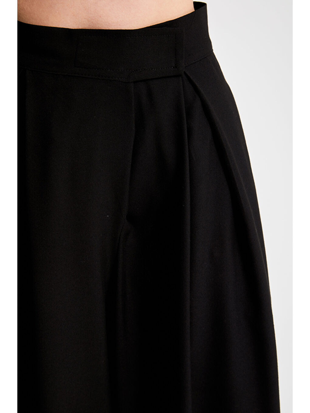 Kadın Siyah Renk S5-1 Dokuma Kumaş Süper Palazzo Rahat Kesim Kumaş Pantolon-5