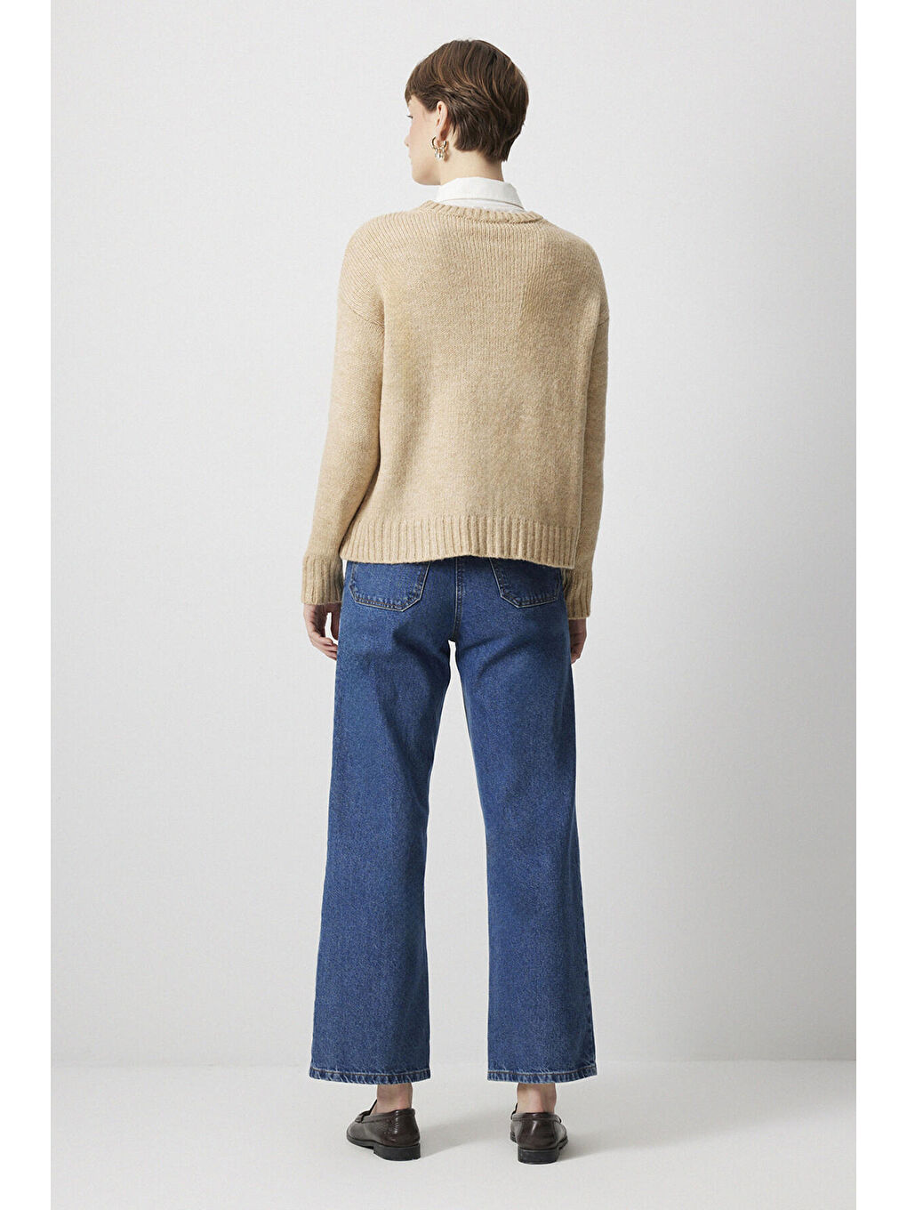 Touche Prive Bej Oversize Triko Kazak - 3