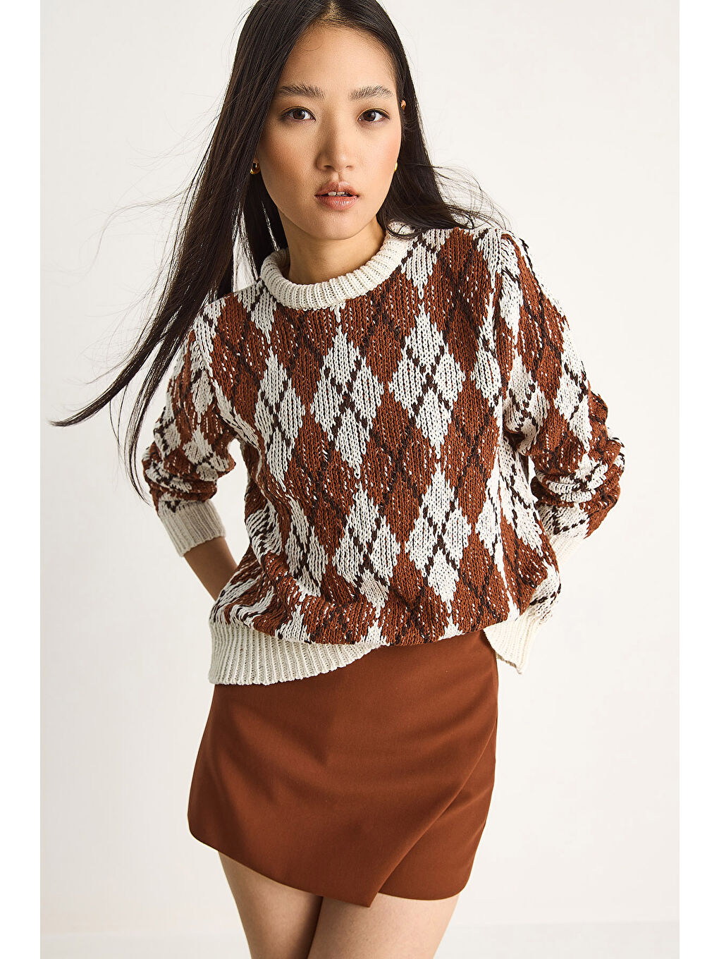 Ekru Kadın Baklavalı Kazak-2