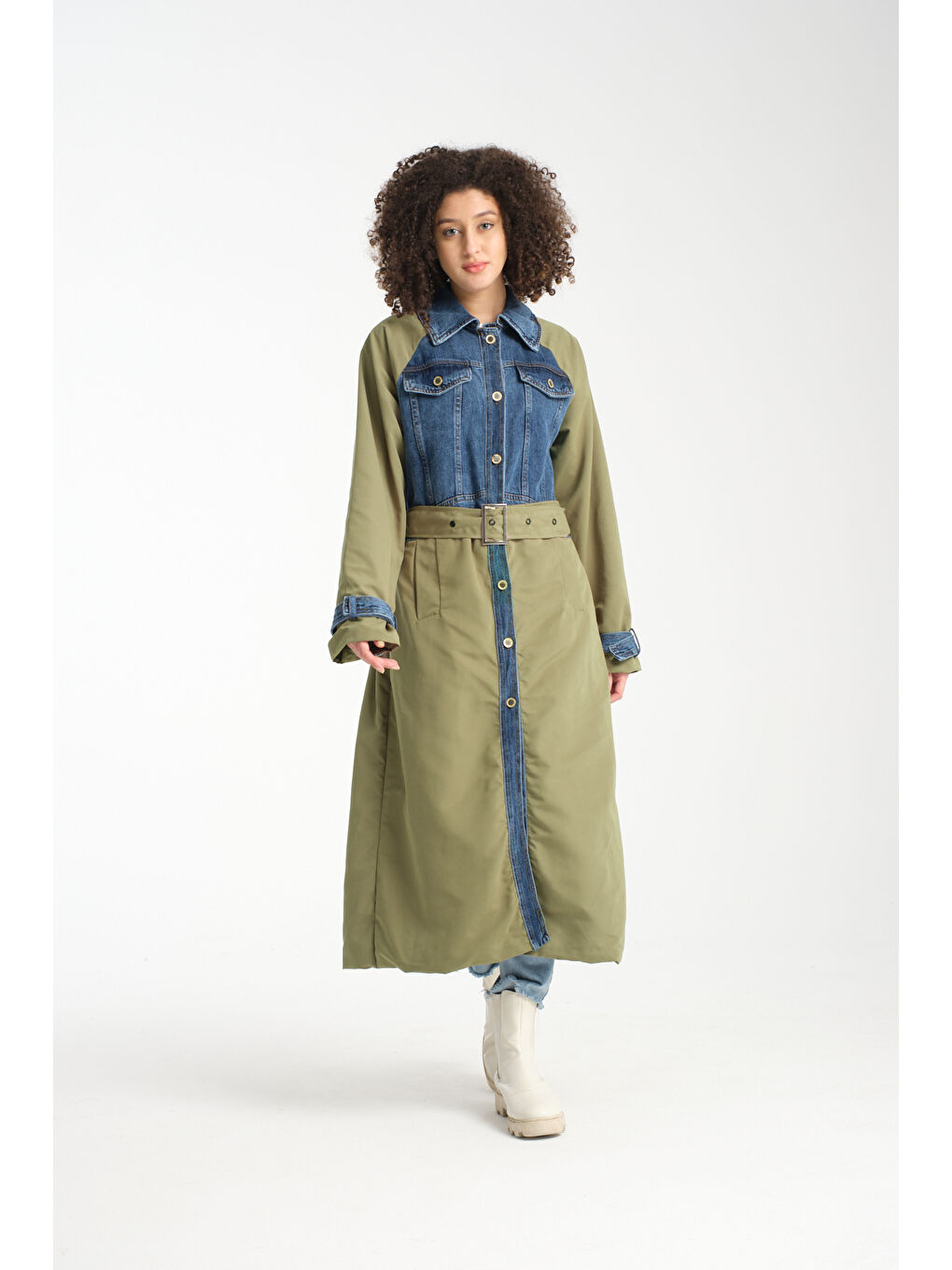 Haki Kadın Denim Trençkot 1076