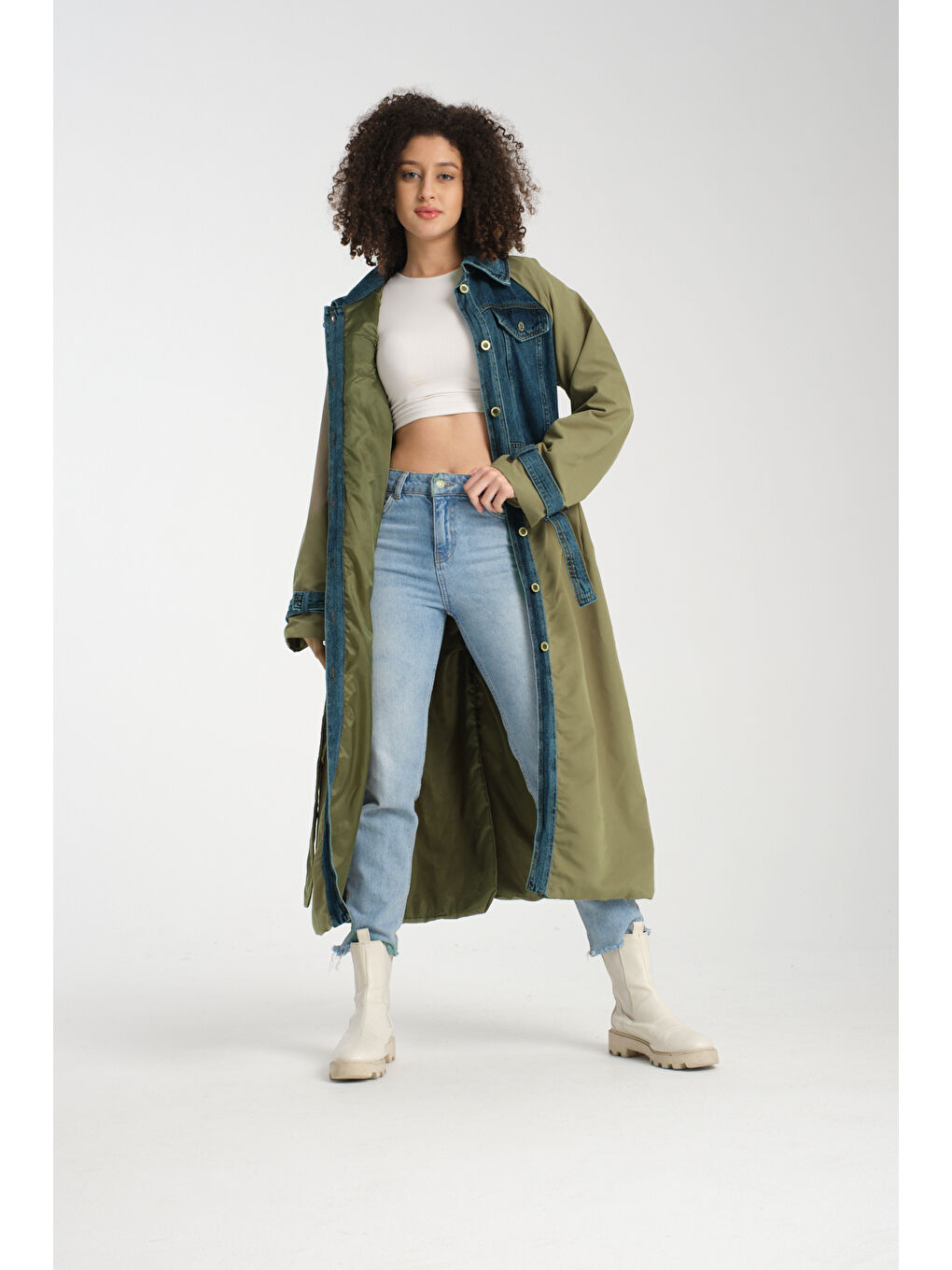 Haki Kadın Denim Trençkot 1076-1