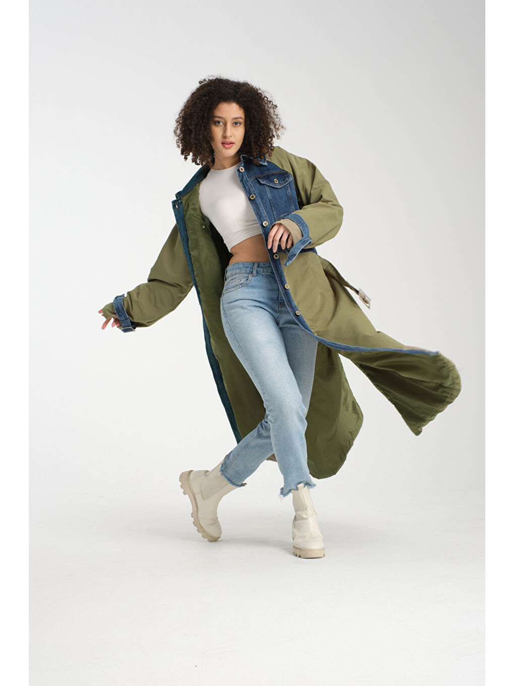 Haki Kadın Denim Trençkot 1076-2