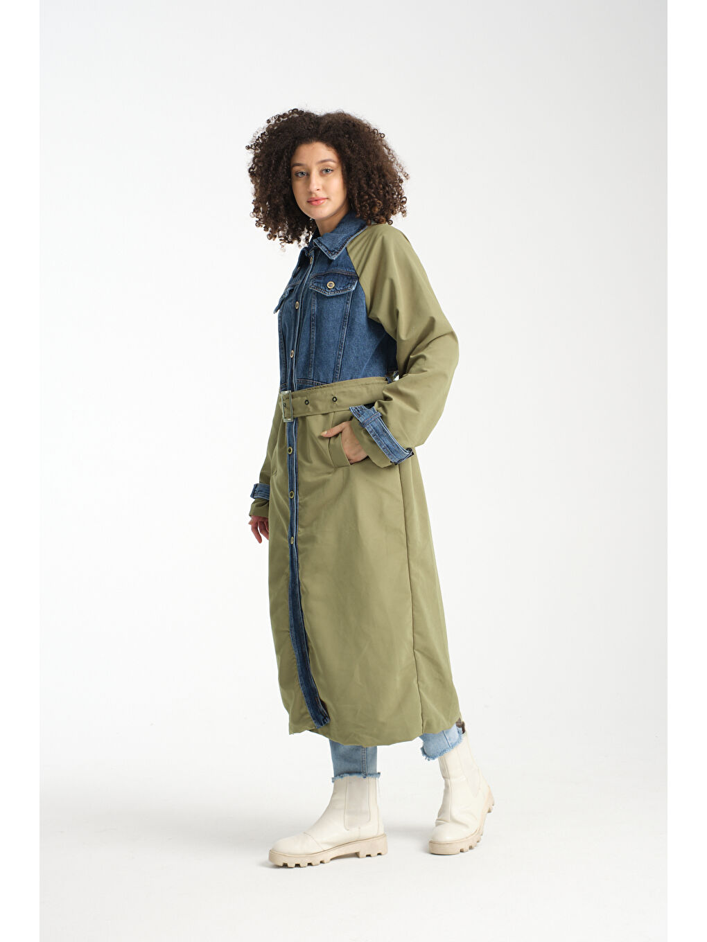 Haki Kadın Denim Trençkot 1076-4