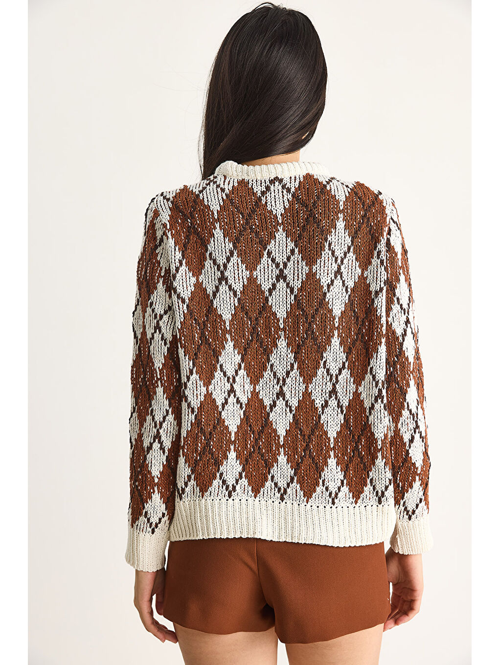 Ekru Kadın Baklavalı Kazak-6