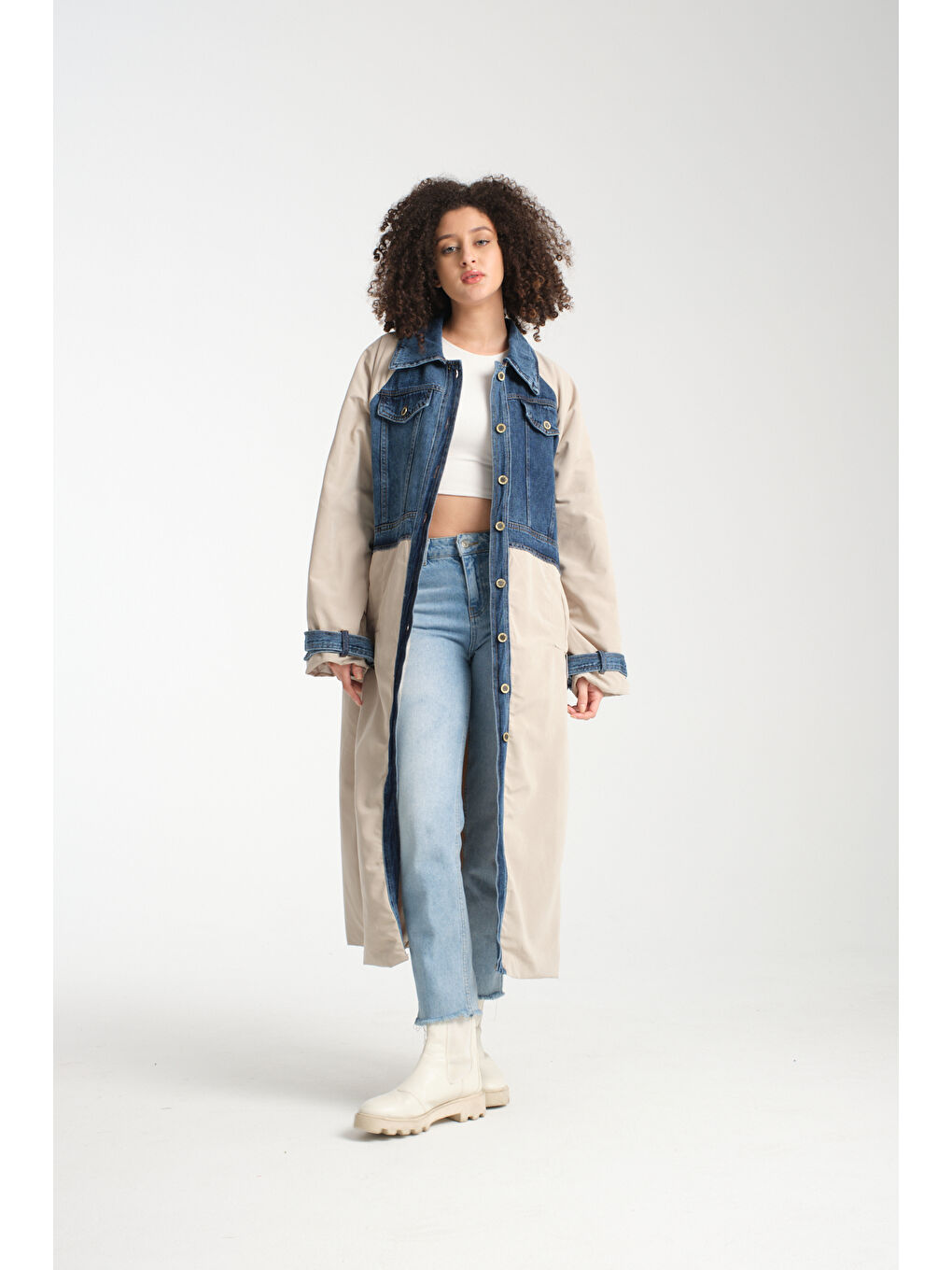 Bej Kadın Denim Trençkot 1076-2