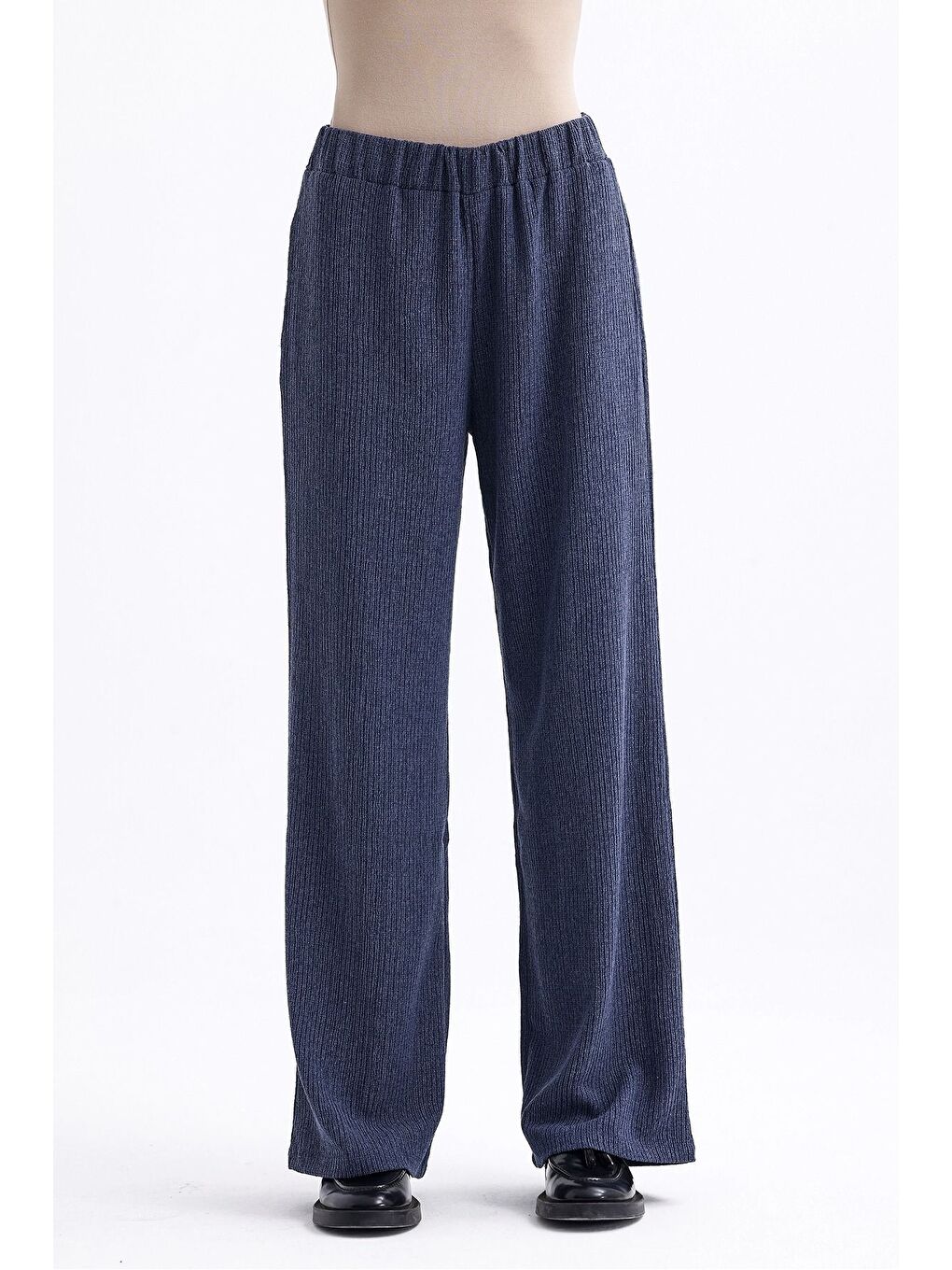 Çizgi Burgulu İndigo Pantolon