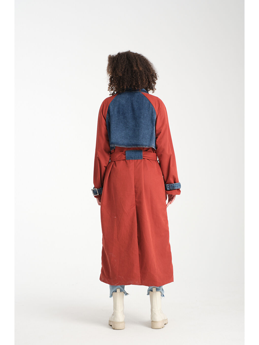 Kırmızı Kadın Denim Trençkot 1076-3