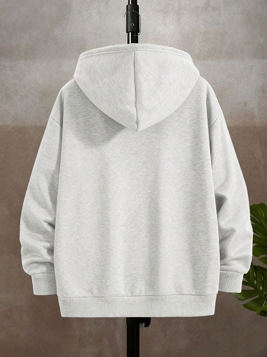 Gri Nyc Baskı Kapüşon Detay Fermuarlı Erkek Hırka-1
