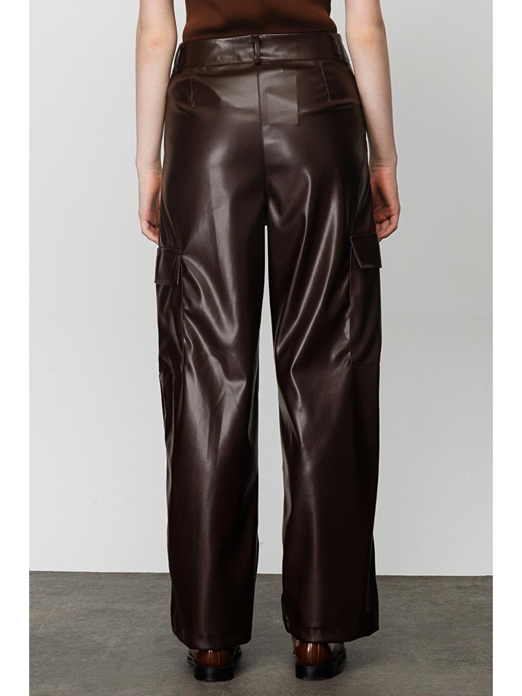 Kahverengi Deri Kargo Pantolon - Kahve-3