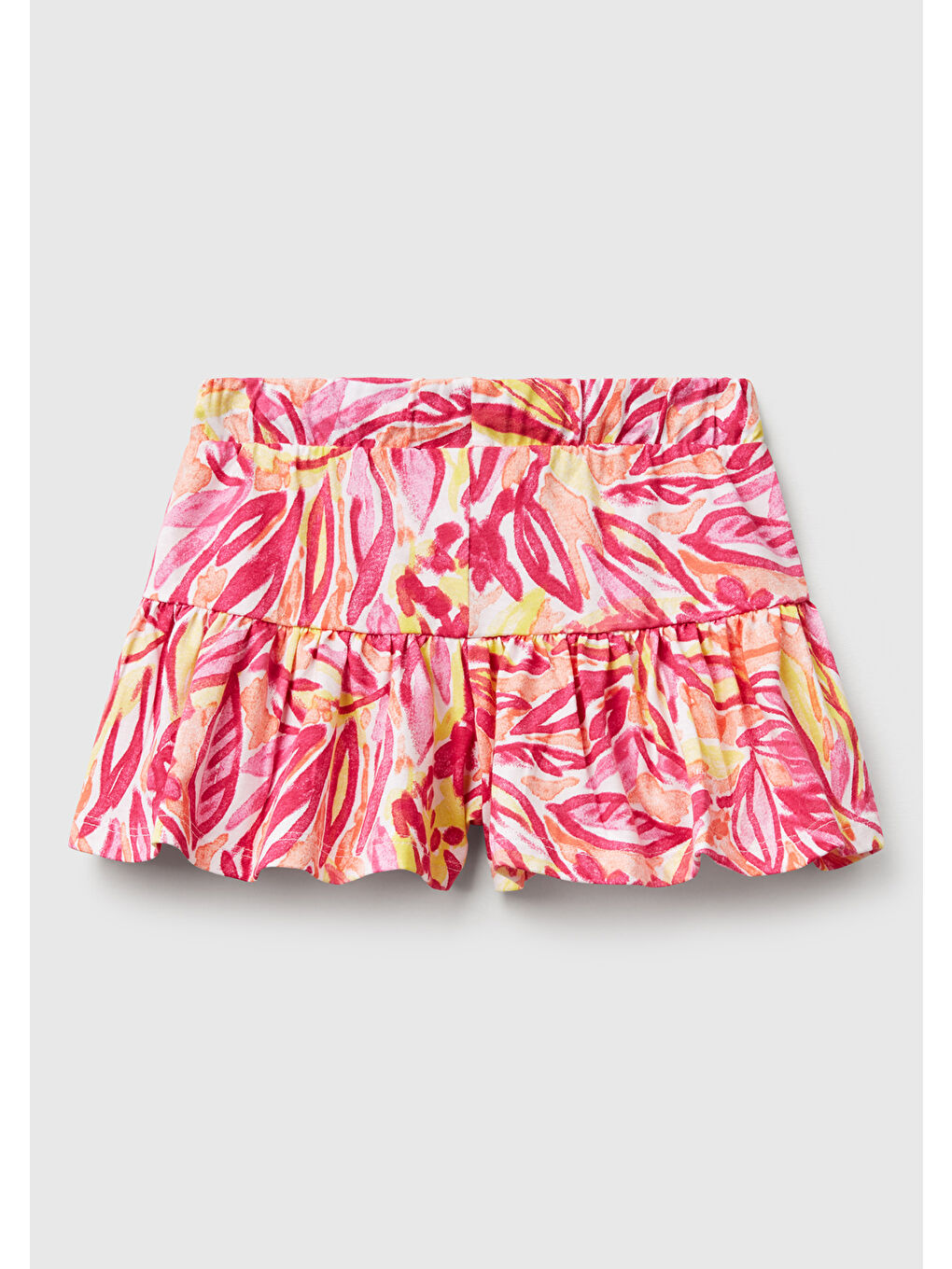 Kız Çocuk Turuncu Desenli Büzgü İpli Etek Ucu Pileli Şort-1