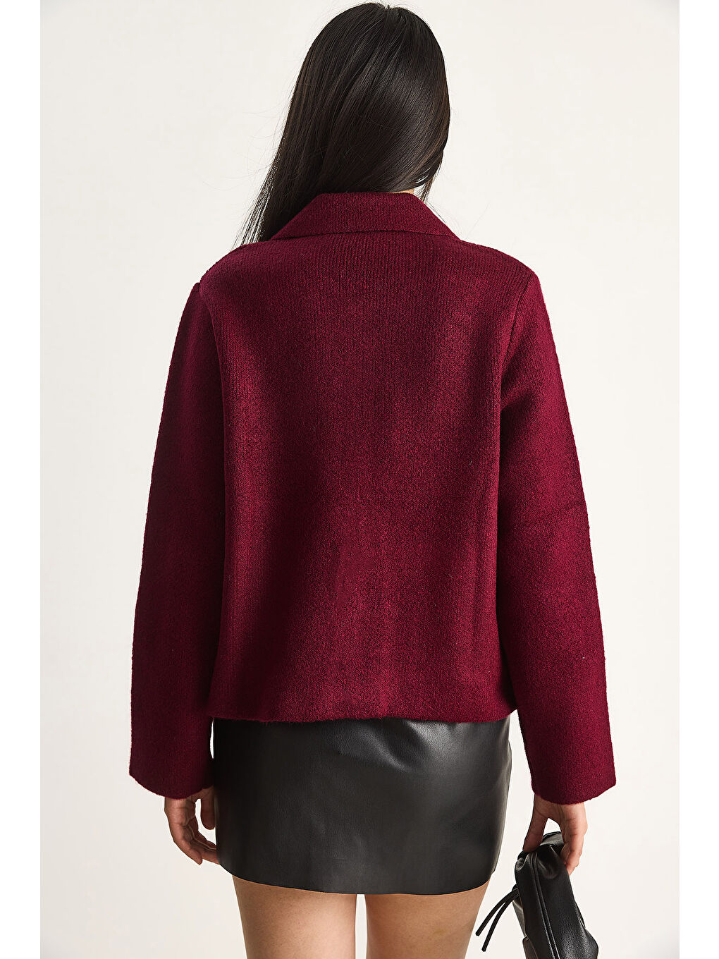 Bordo Kadın Cepli Hırka-6