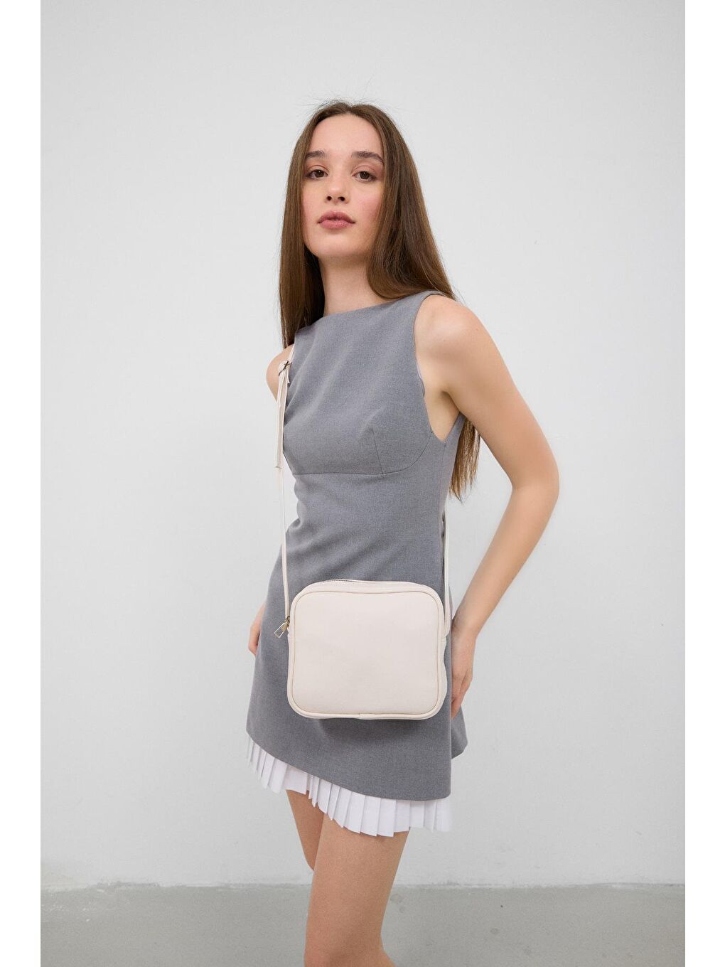 Ekru Lina Çapraz Çanta Krem-4