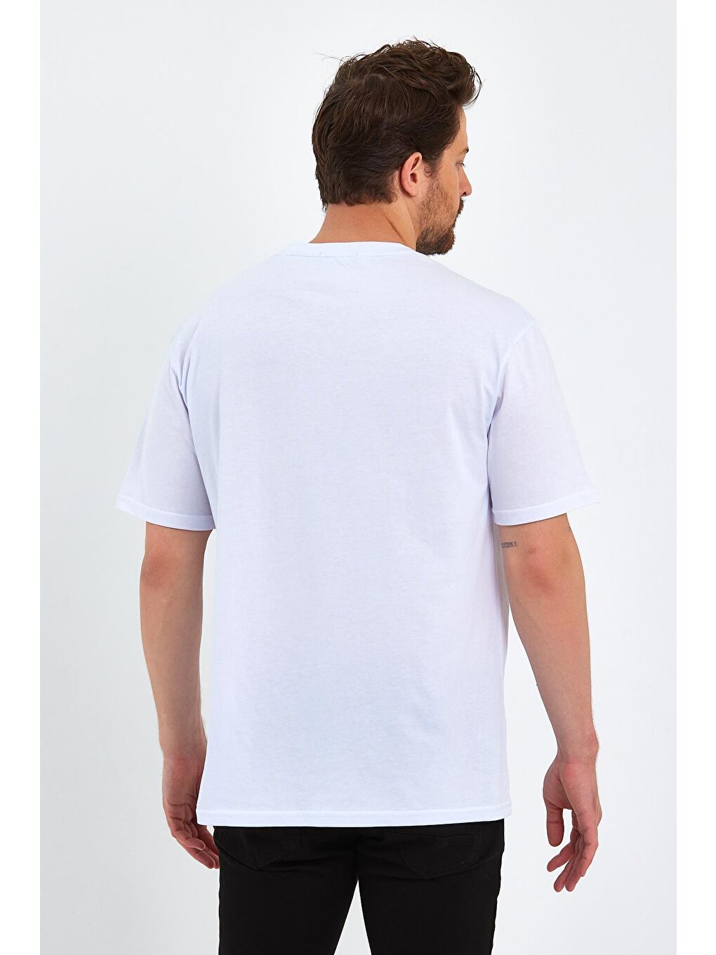 MMETALIC Beyaz Erkek Beyaz Baskılı Basic Oversize Bisiklet Yaka Kısa Kollu T-shirt - 5