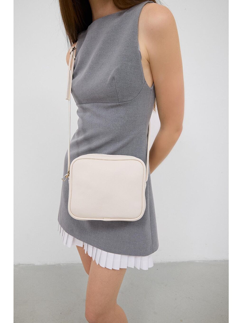 Ekru Lina Çapraz Çanta Krem-5