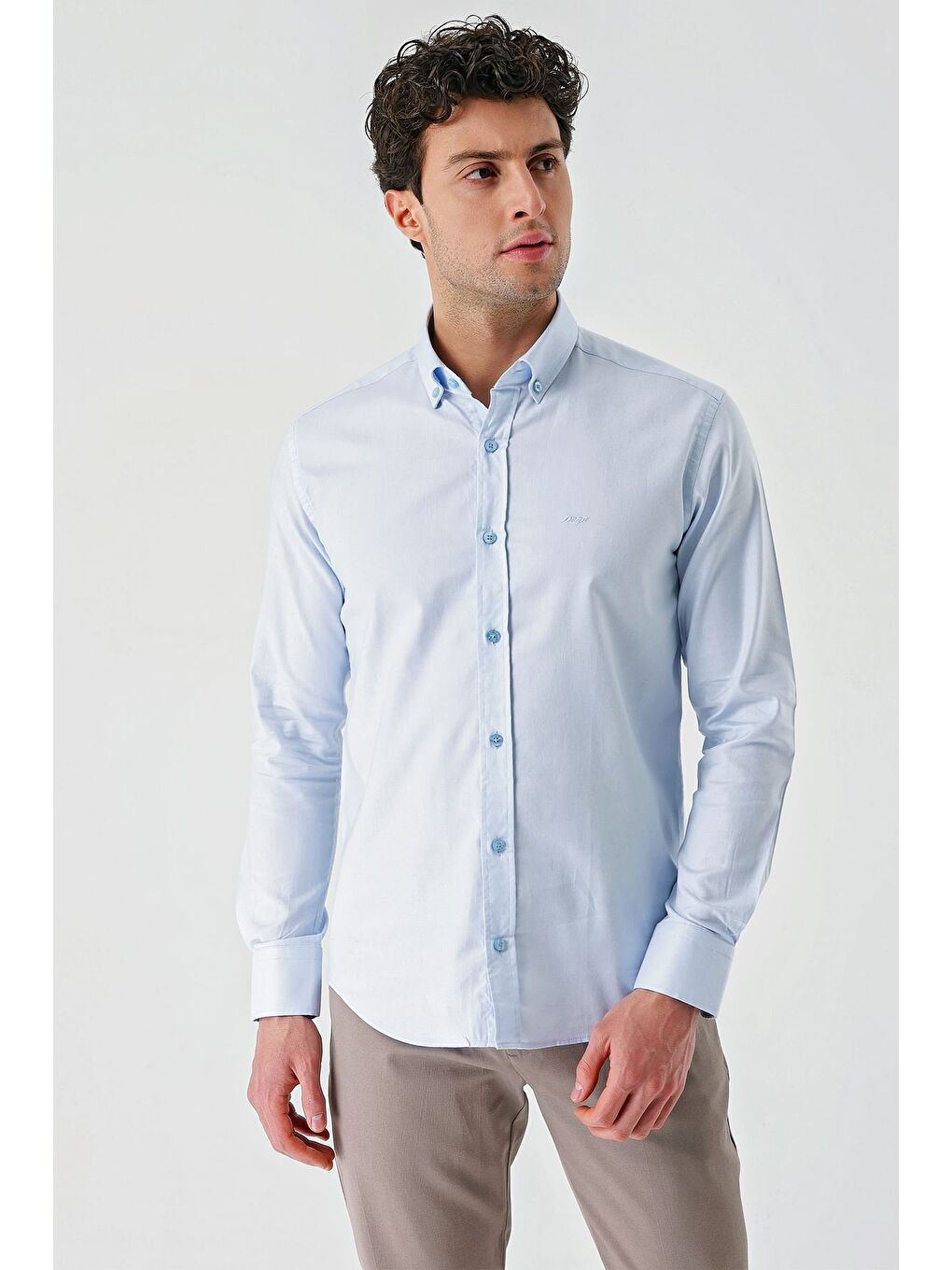 Koyu Mavi Uzun Kollu Oxford Cepsiz %100 Pamuk Klasik Slim Fit Dar Kesim Gömlek 1004240188-1