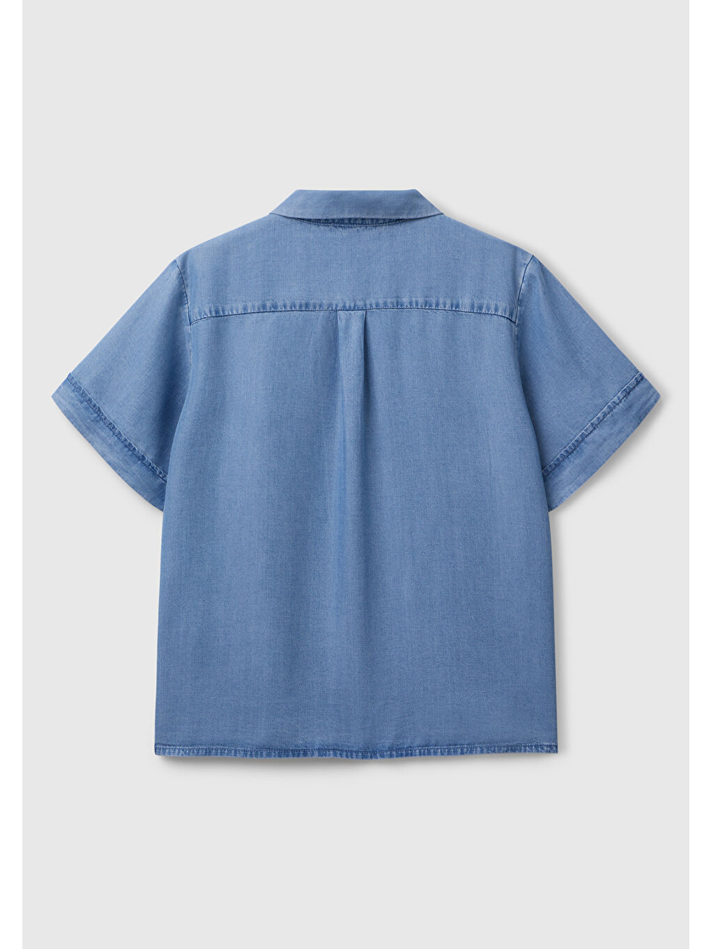 Kadın Açık Mavi %100 Liyosel Kısa Kollu Denim Gömlek-3