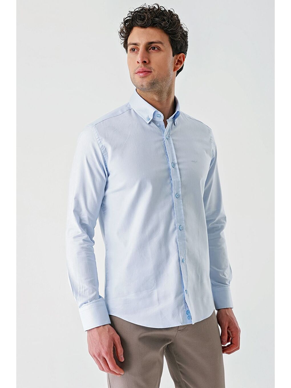 Koyu Mavi Uzun Kollu Oxford Cepsiz %100 Pamuk Klasik Slim Fit Dar Kesim Gömlek 1004240188-2