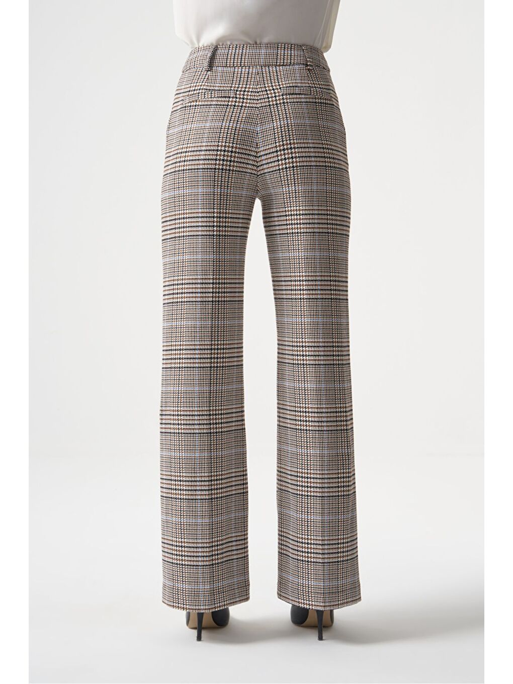 MZL Ekose Bej Desenli Geniş Paça Pantolon-2