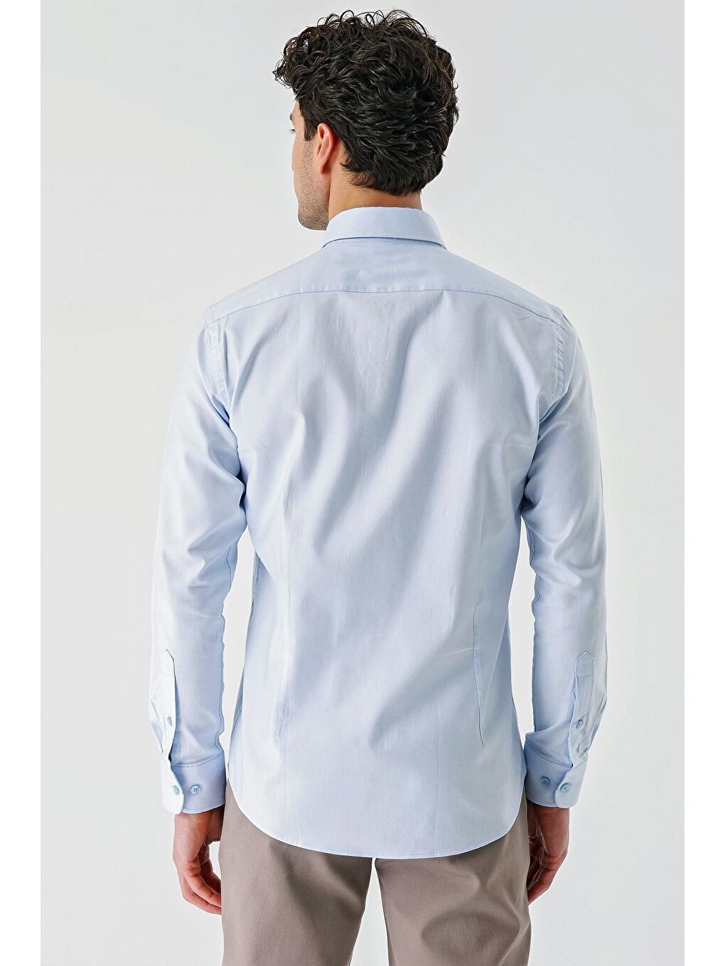 Koyu Mavi Uzun Kollu Oxford Cepsiz %100 Pamuk Klasik Slim Fit Dar Kesim Gömlek 1004240188-6