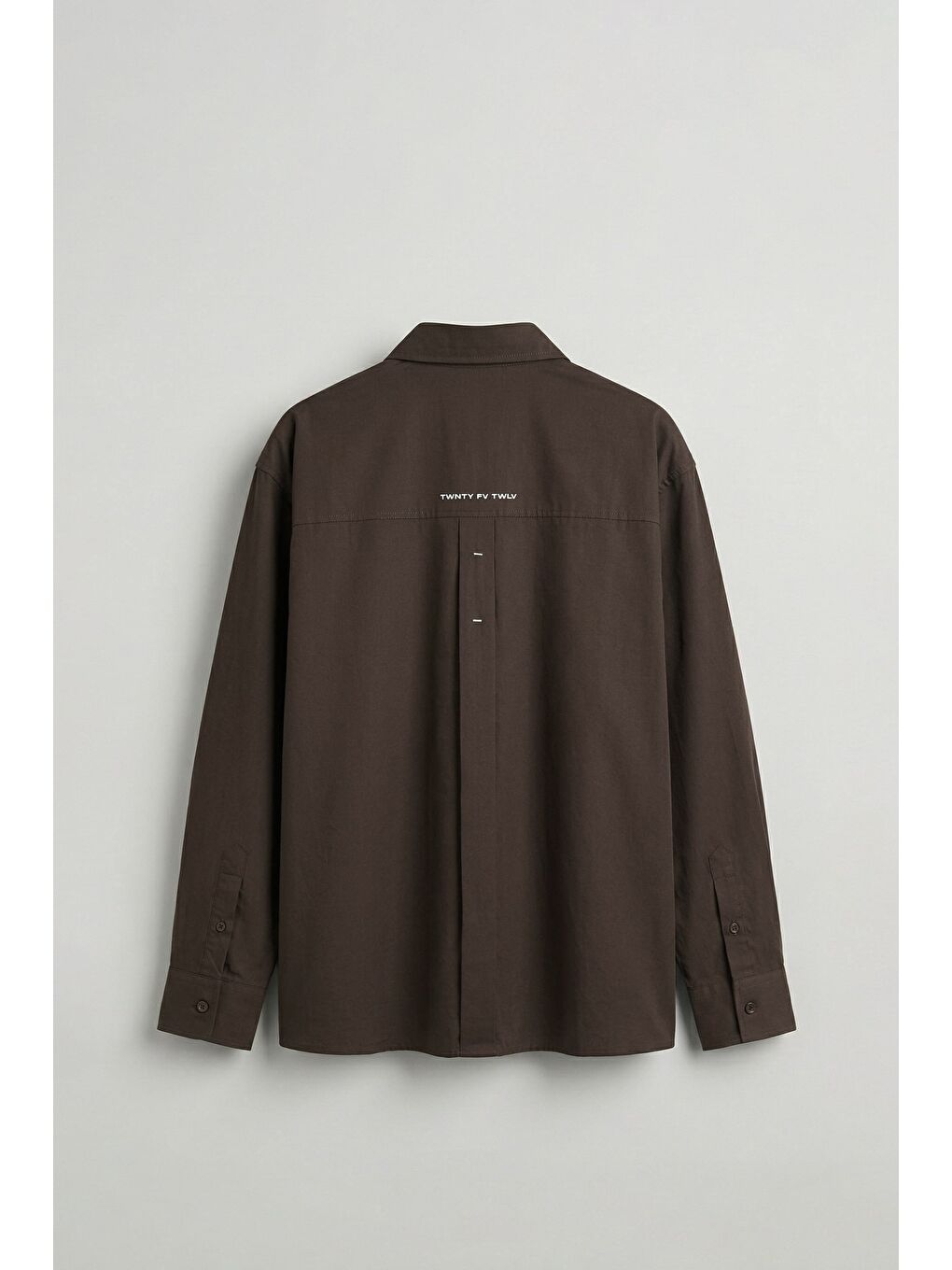 Erkek Oversize Yazı Baskılı Uzun Kollu Cepli Gömlek Kahverengi-1