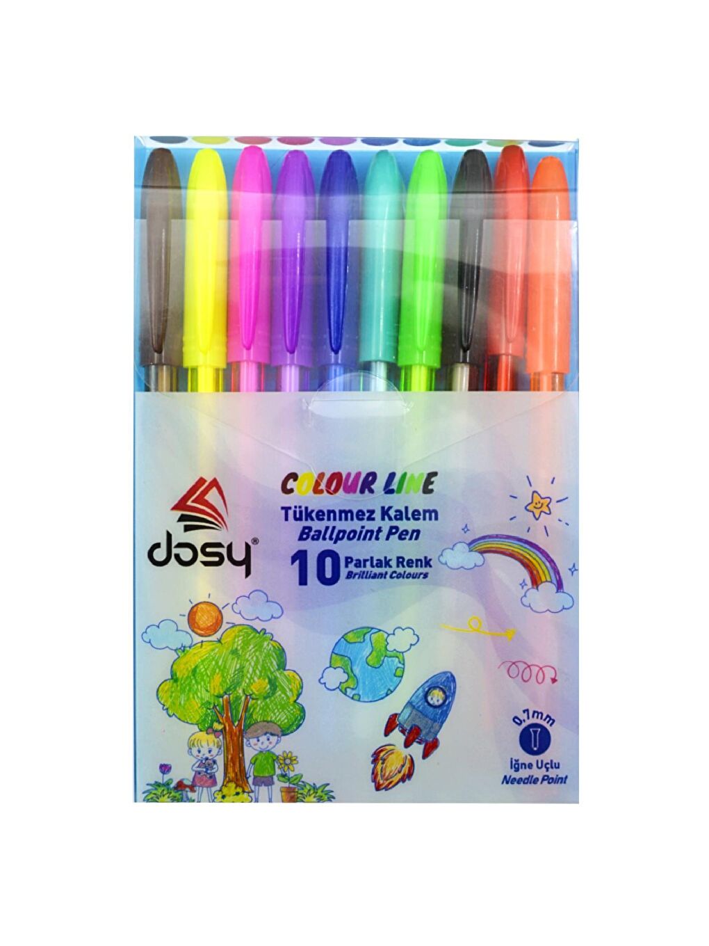 Dosy Karışık Asorti Colorline Tükenmez Kalem 0.7 Mm 10 Lu Set Blisterli