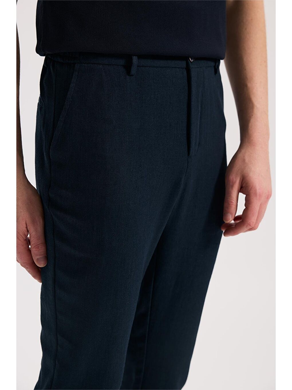 Lacivert Comfort Fit Beli Lastikli Jogger Pantolon-2