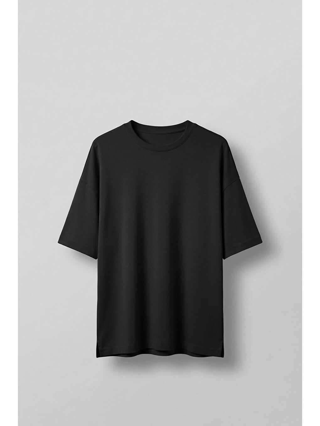 Erkek Oversize Esnek Kumaş Basic T-Shirt Siyah
