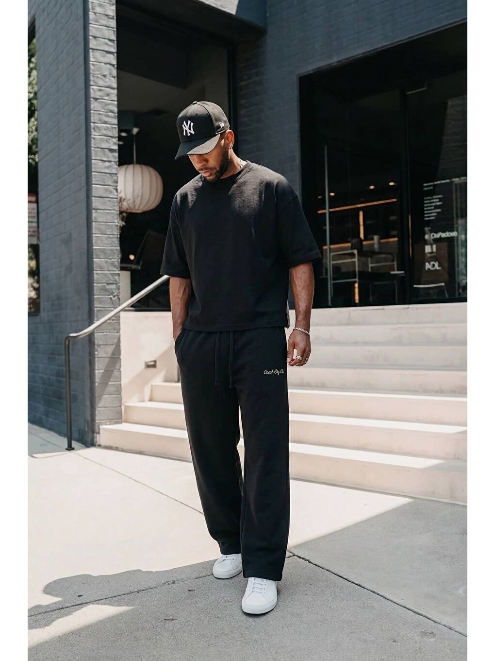 Erkek Oversize Esnek Kumaş Basic T-Shirt Siyah-2