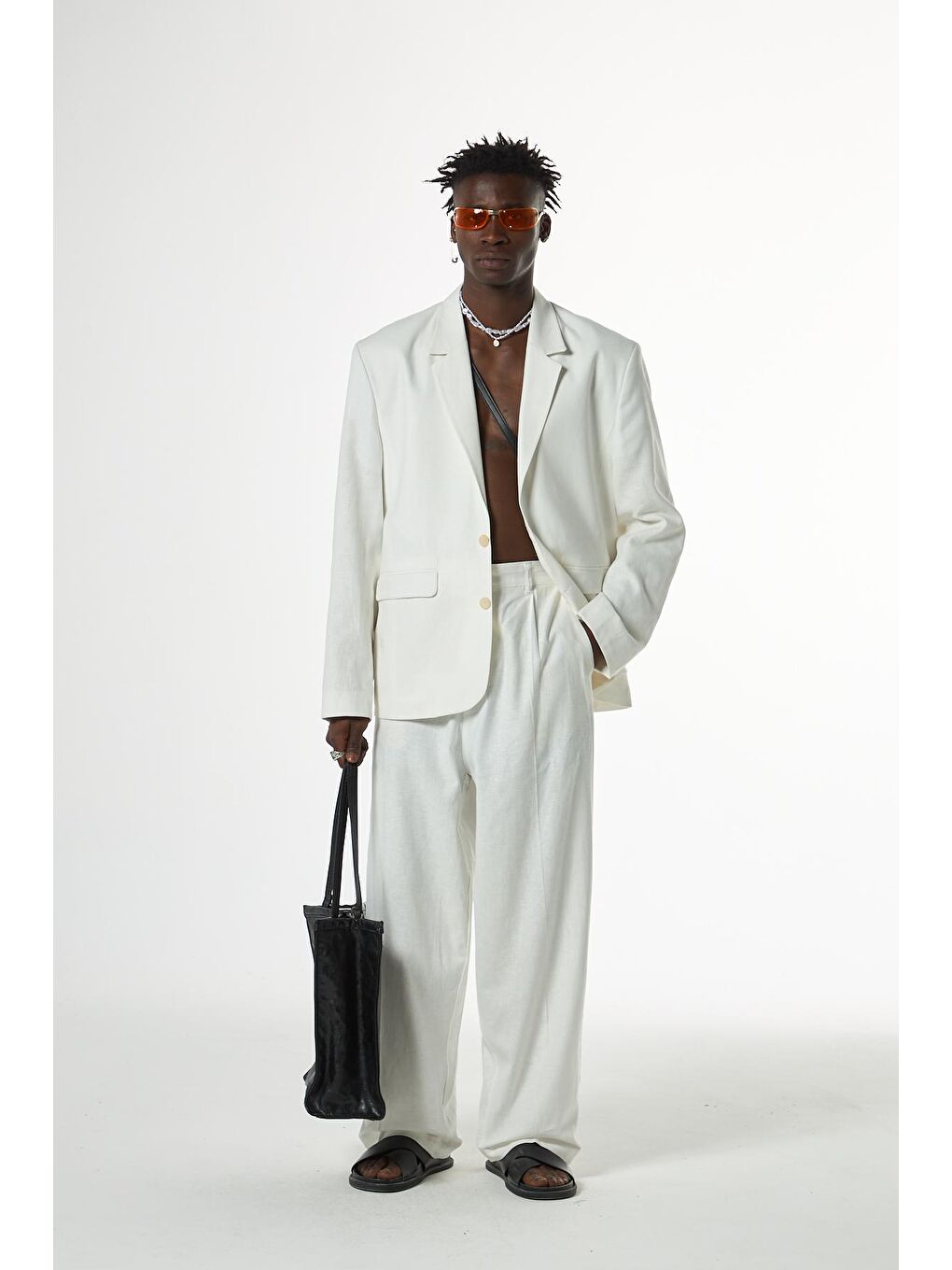 Ekru Oversize %100 Keten Erkek Takım Elbise