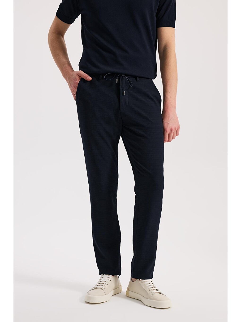 Lacivert Comfort Fit Beli Lastikli Esnek Kumaş Jogger Pantolon