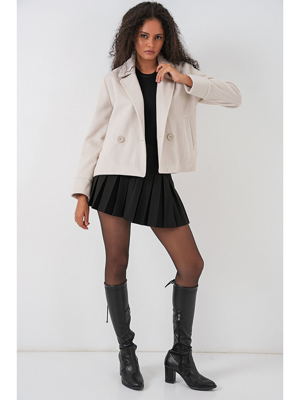 Kadın Kaşe Ceket 0725 - Ekru-1