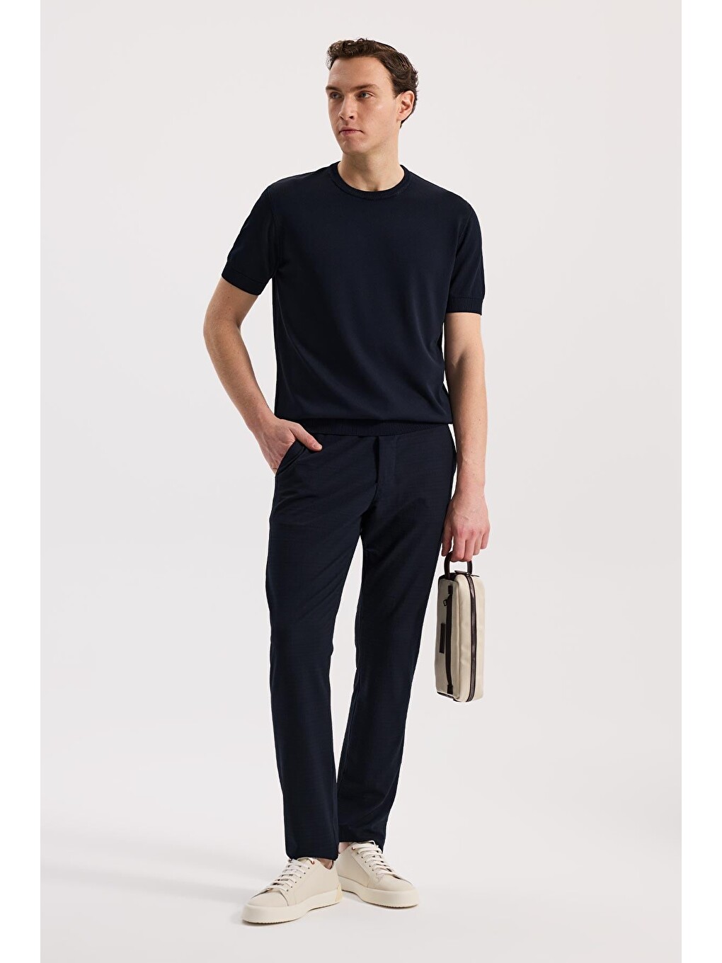 Lacivert Comfort Fit Beli Lastikli Esnek Kumaş Jogger Pantolon-1