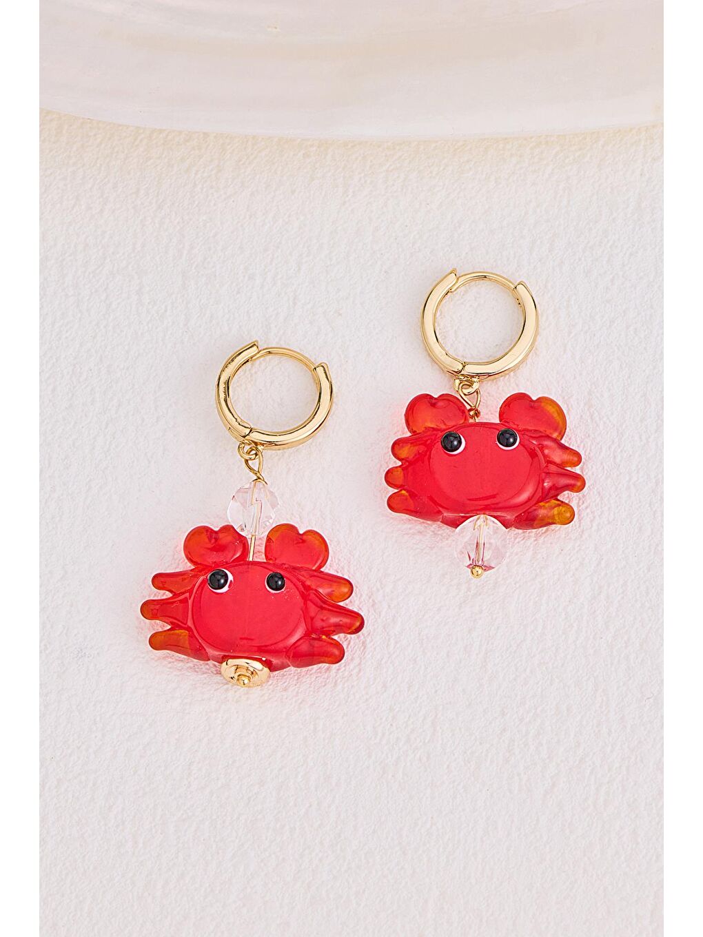 Sarı Kırmızı Murano Cam Yengeç küpe