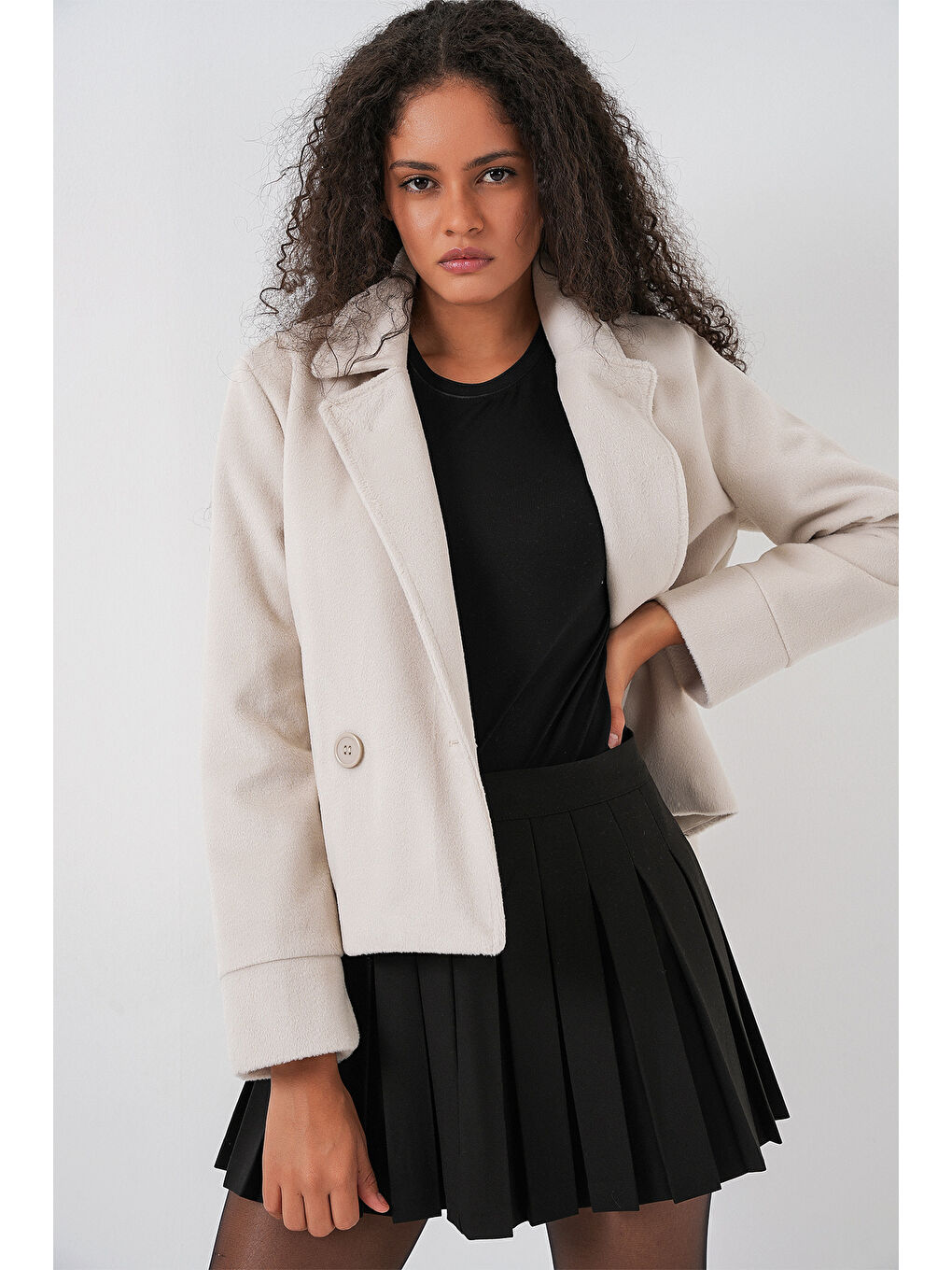 Kadın Kaşe Ceket 0725 - Ekru-2