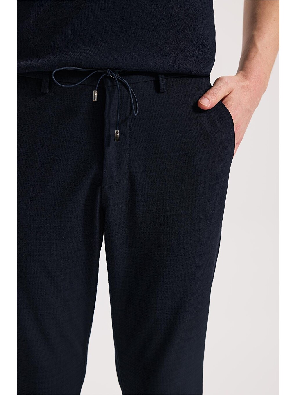 Lacivert Comfort Fit Beli Lastikli Esnek Kumaş Jogger Pantolon-2
