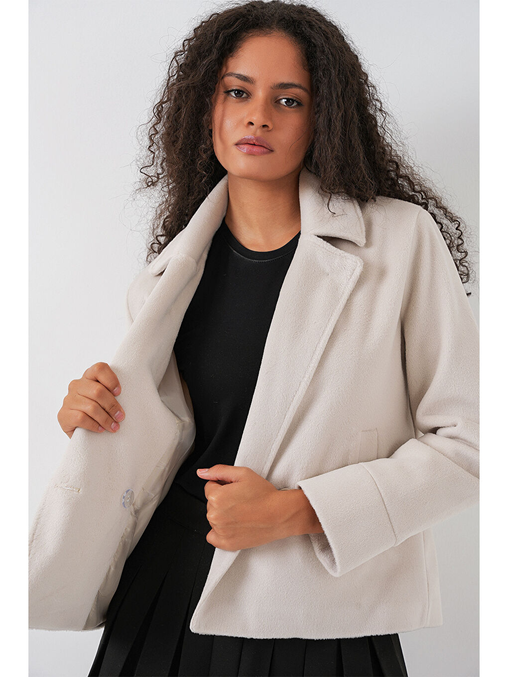 Kadın Kaşe Ceket 0725 - Ekru-3